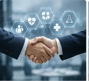 A handshake sealing a healthcare industry partnership